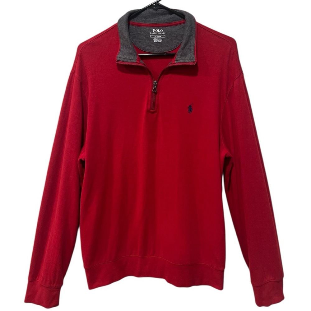 Polo by Ralph Lauren Men's 1/4 zip pullover red & charcoal size medium